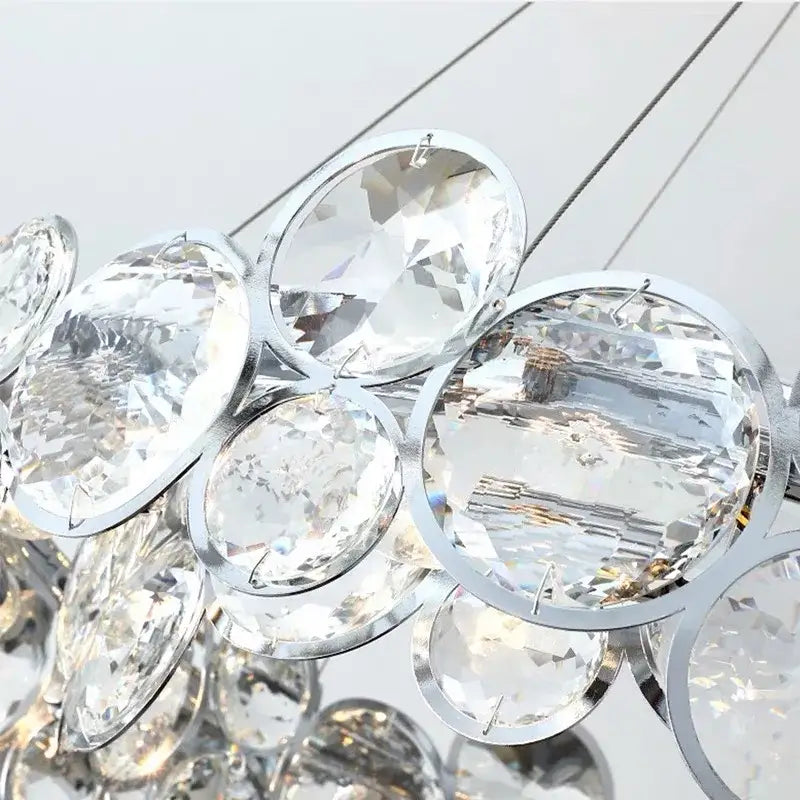 Modern chrome crystal pendant light fixture living room double ring