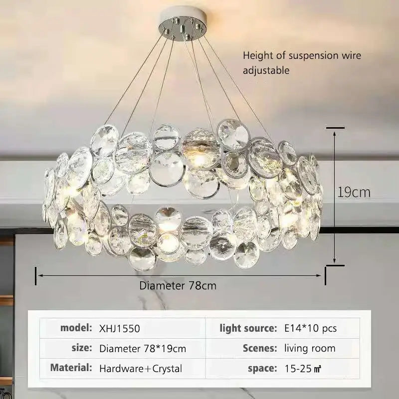 Modern chrome crystal pendant light fixture living room double ring