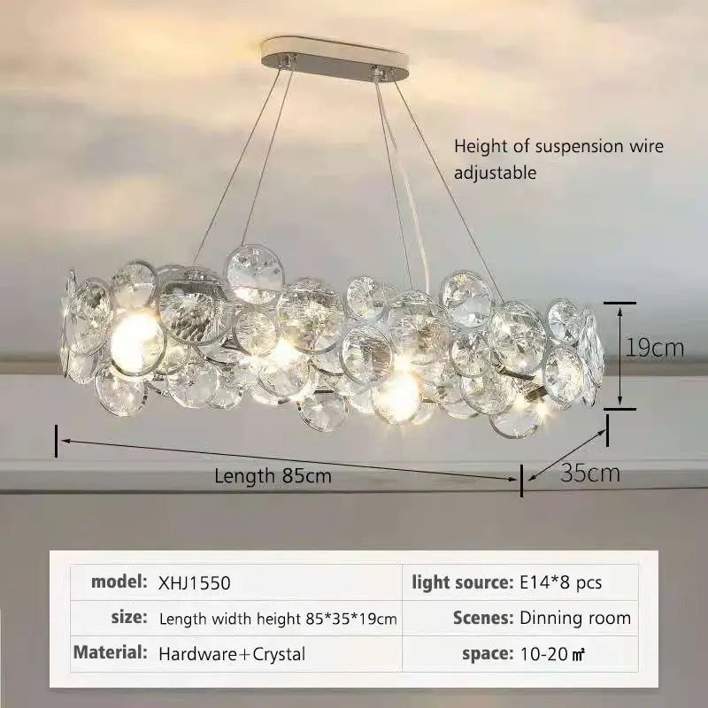 Modern chrome crystal pendant light fixture living room double ring