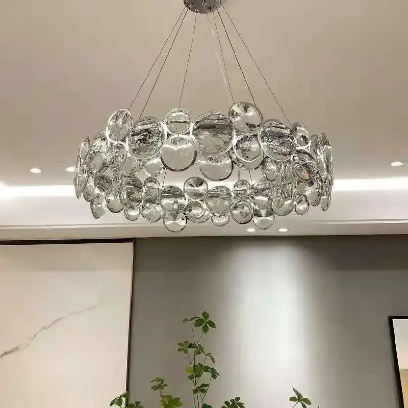 Modern chrome crystal pendant light fixture living room double ring