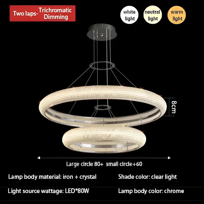 Modern luxury crystal chrome double ring chandelier dining room light