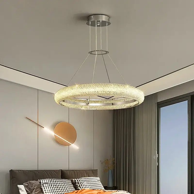 Modern luxury crystal chrome double ring chandelier dining room light