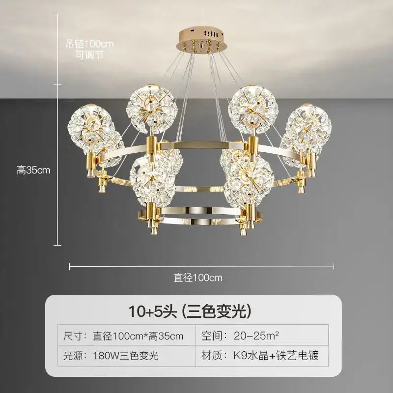 DecorBites™ Crystal Chandelier: Dandelion Design for Luxe Living Room, Dining, or Master Bedroom