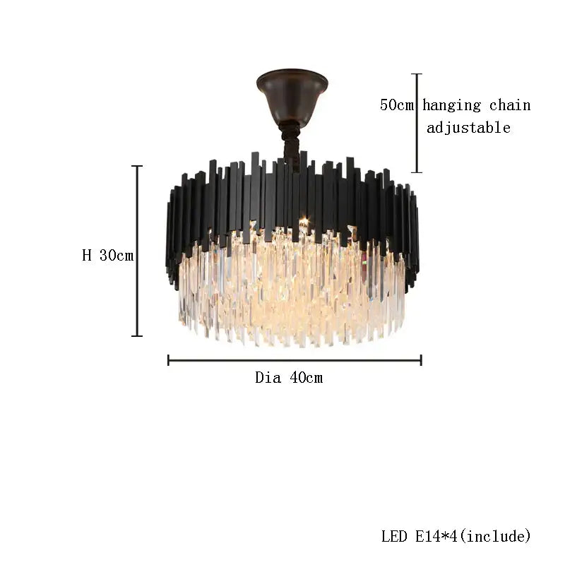 DecorBites™ Crystal Chandelier: Dimmable Gold/Black Stainless Steel Hanging Lamp