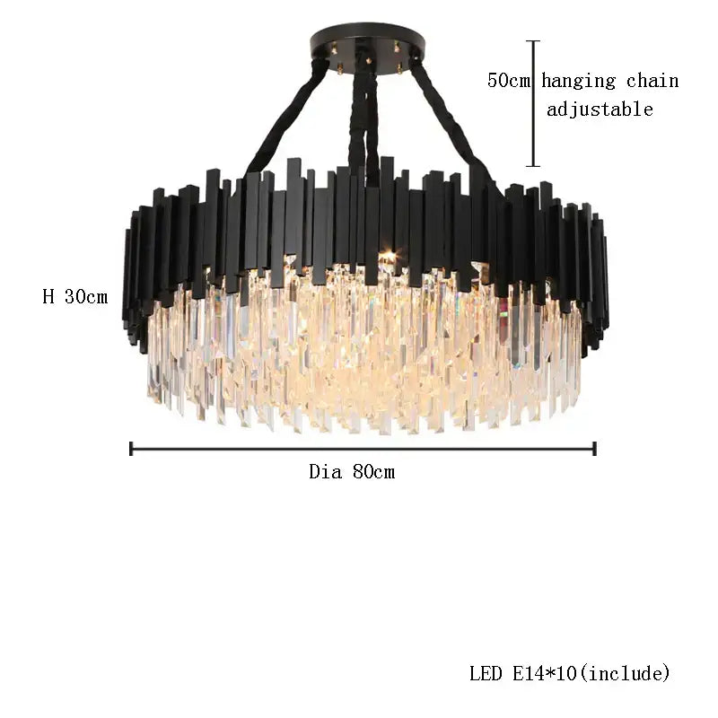 DecorBites™ Crystal Chandelier: Dimmable Gold/Black Stainless Steel Hanging Lamp