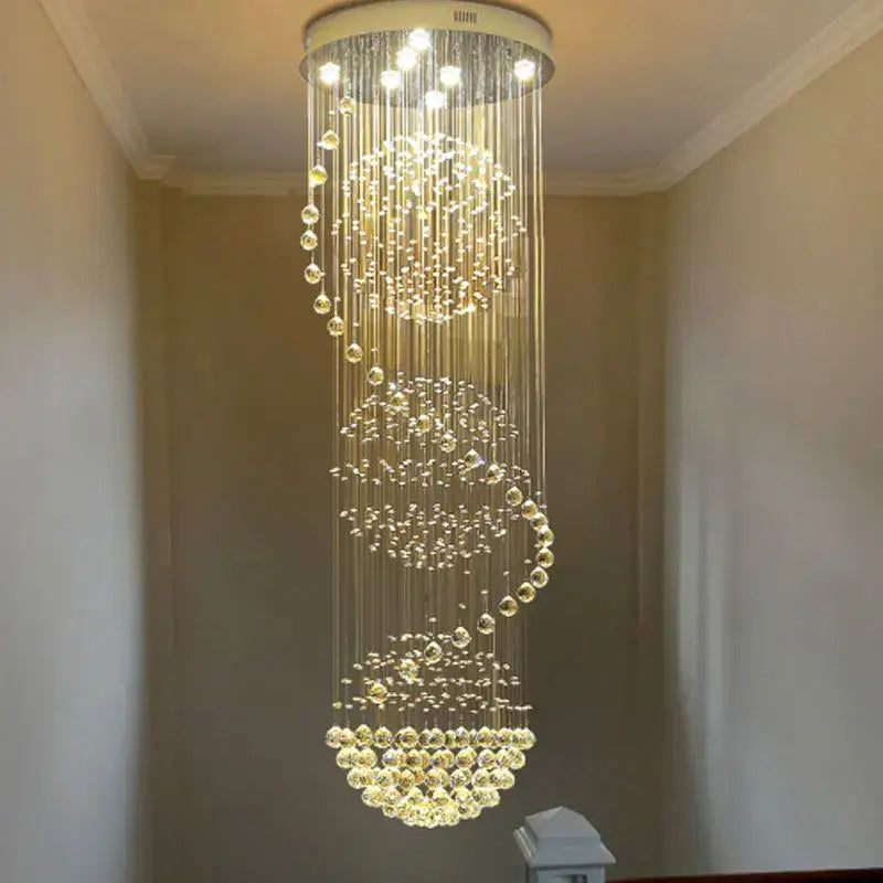 Modern faceted sphere crystal chandelier for villa staircase hall