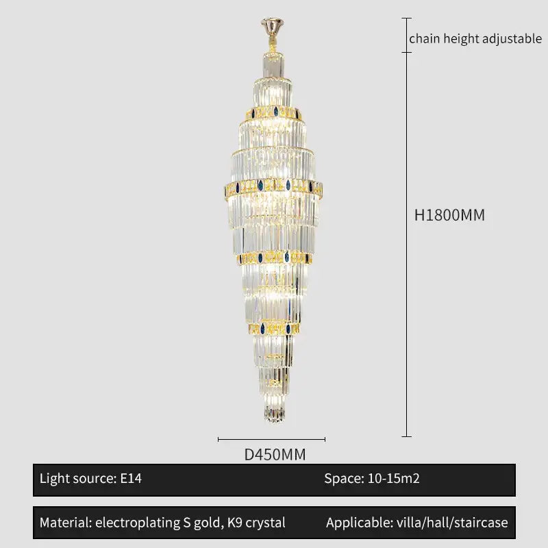 DecorBites™ Crystal Chandelier: Duplex Building Spiral Staircase Contemporary Light Luxury Fixture