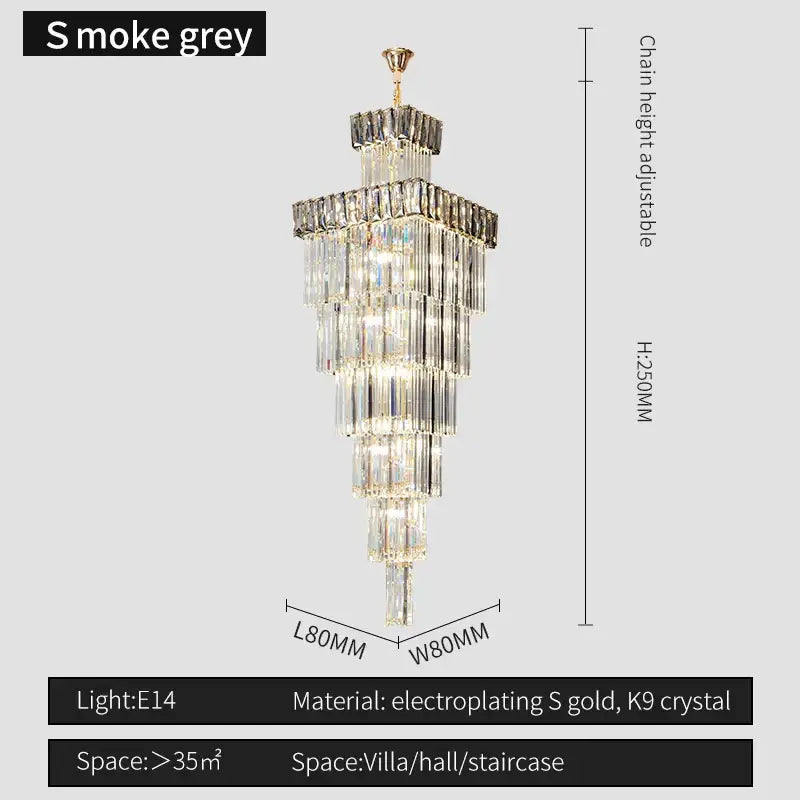 DecorBites™ Crystal Chandelier: Duplex Villa Spiral Staircase Pendant Light