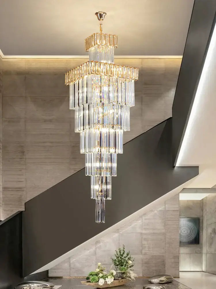DecorBites™ Crystal Chandelier: Duplex Villa Spiral Staircase Pendant Light