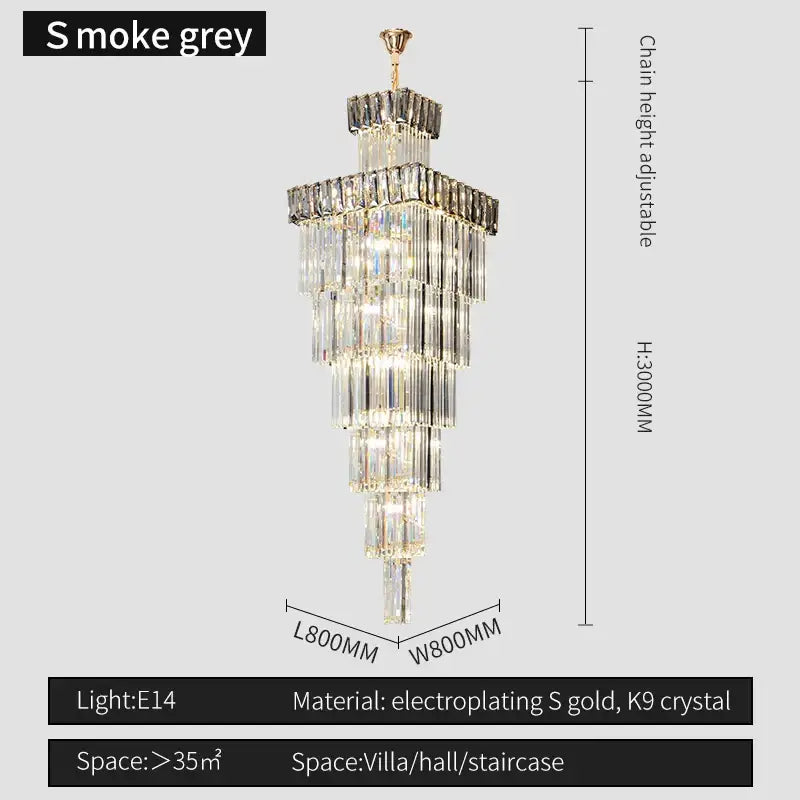 DecorBites™ Crystal Chandelier: Duplex Villa Spiral Staircase Pendant Light