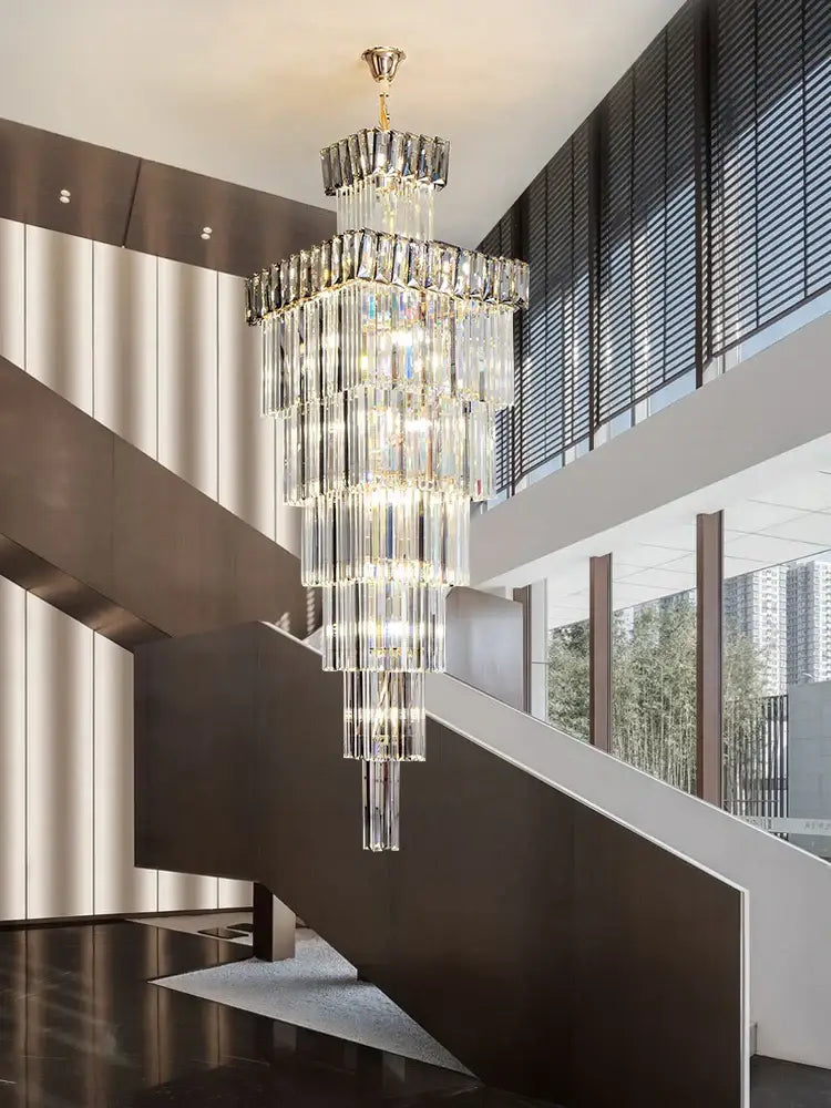 DecorBites™ Crystal Chandelier: Duplex Villa Spiral Staircase Pendant Light