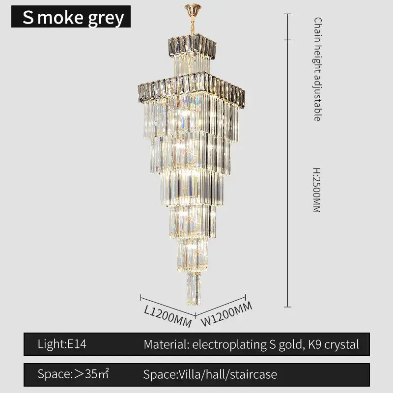 DecorBites™ Crystal Chandelier: Duplex Villa Spiral Staircase Pendant Light