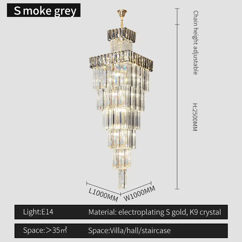 DecorBites™ Crystal Chandelier: Duplex Villa Spiral Staircase Pendant Light