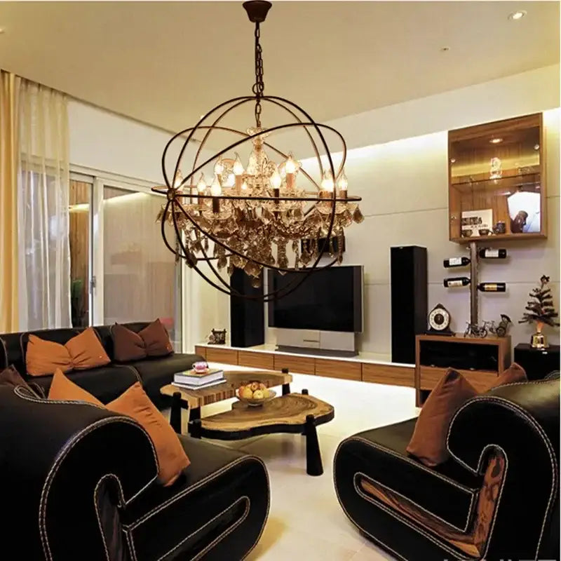 Decorbites crystal chandelier spherical dark metal light for living room