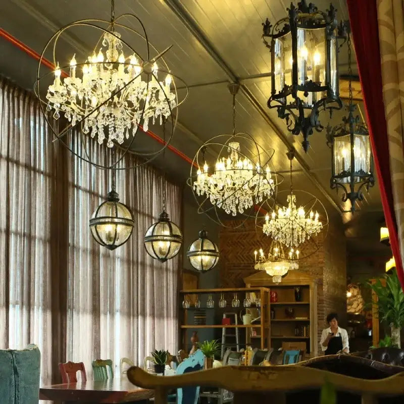Decorbites crystal chandelier spherical dark metal light for living room