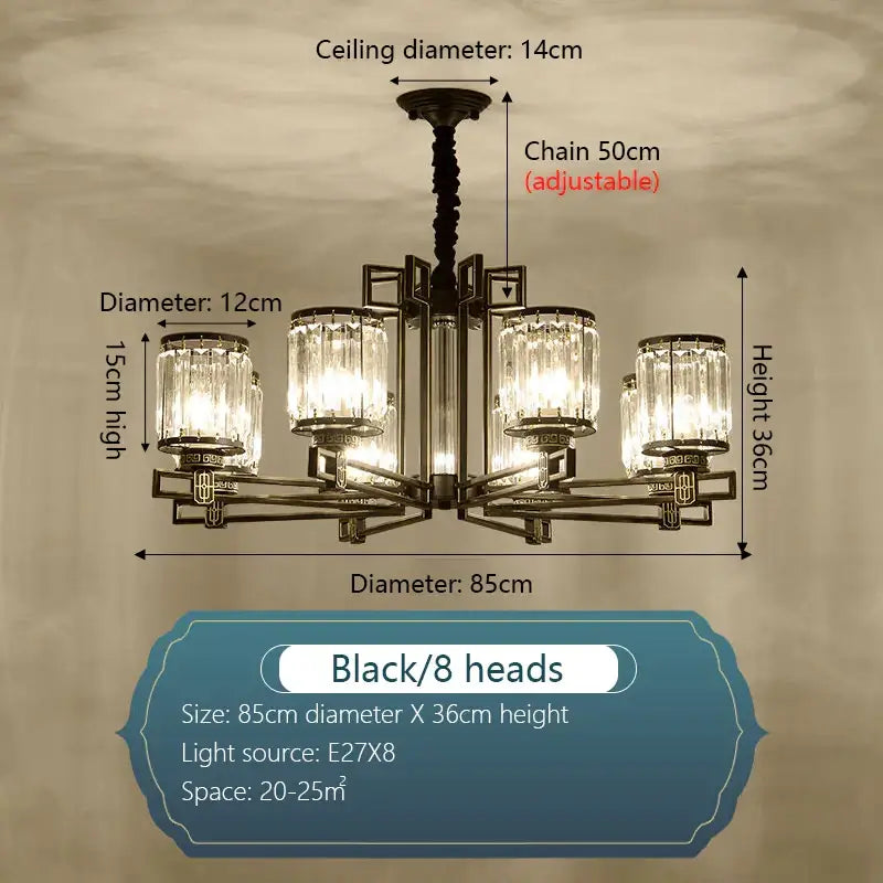 DecorBites™ Crystal Chandelier: Elegant Chinese Style Lighting for Living Room, Bedroom, and Study
