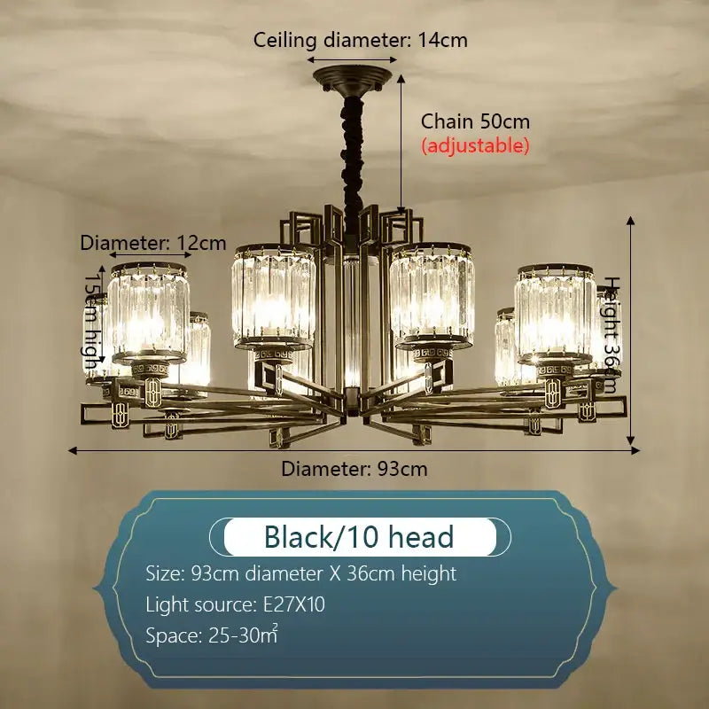 DecorBites™ Crystal Chandelier: Elegant Chinese Style Lighting for Living Room, Bedroom, and Study