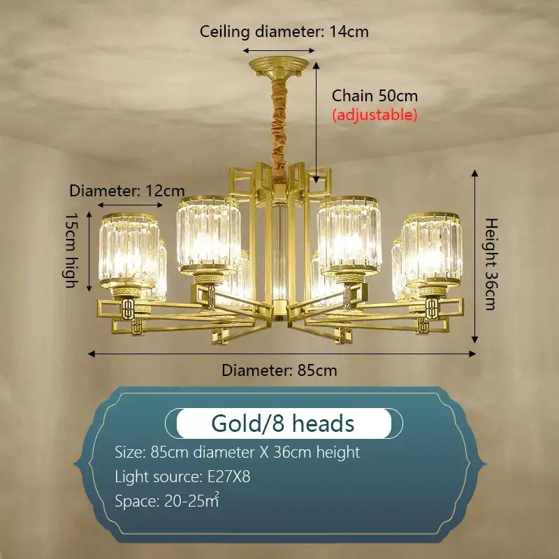 DecorBites™ Crystal Chandelier: Elegant Chinese Style Lighting for Living Room, Bedroom, and Study