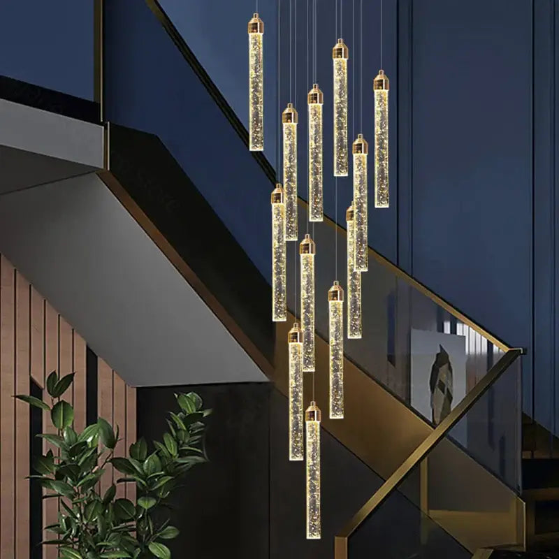 DecorBites™ Crystal Chandelier: Elegant LED Staircase Lamp for Deluxe Living Room Decor
