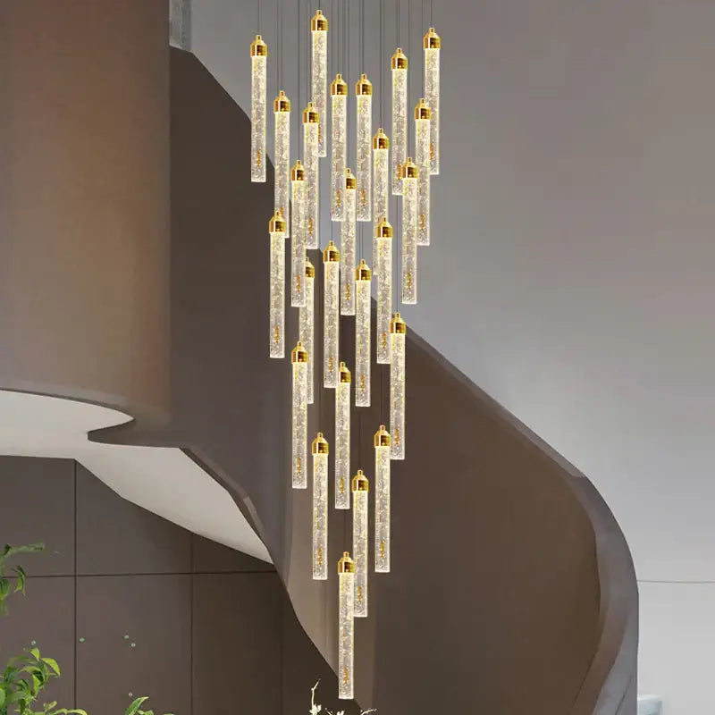 DecorBites™ Crystal Chandelier: Elegant LED Staircase Lamp for Deluxe Living Room Decor