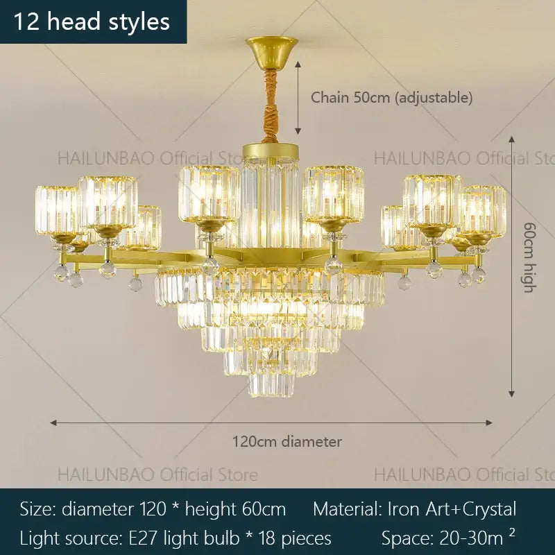 DecorBites™ Crystal Chandelier: Elegant Light Luxury Villa Bedroom Living Room Lamp
