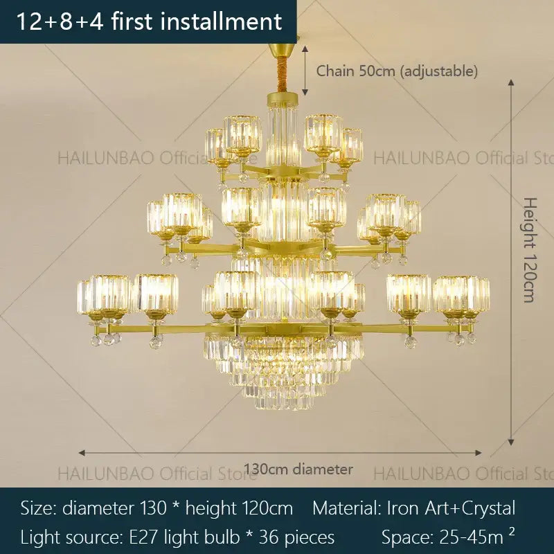 DecorBites™ Crystal Chandelier: Elegant Light Luxury Villa Bedroom Living Room Lamp