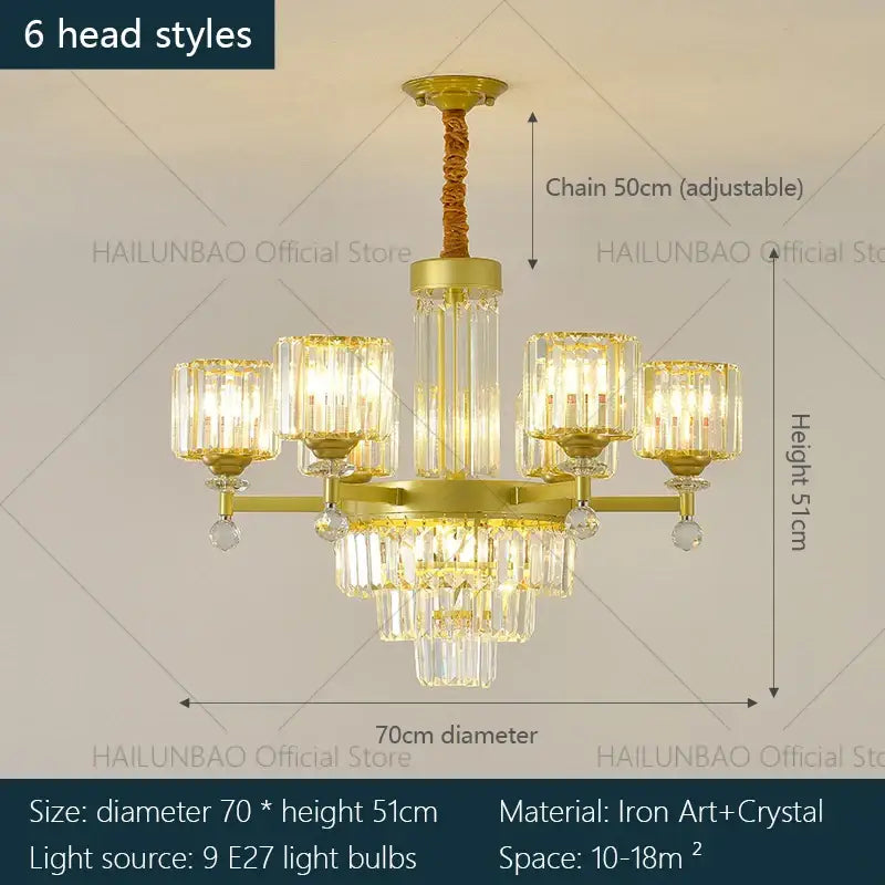DecorBites™ Crystal Chandelier: Elegant Light Luxury Villa Bedroom Living Room Lamp
