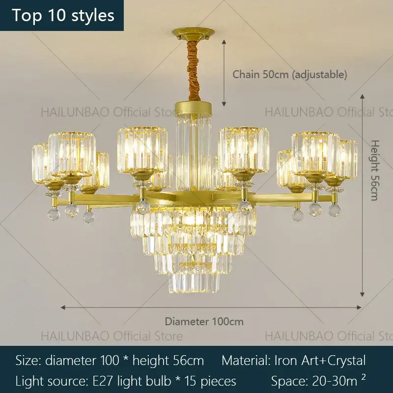 DecorBites™ Crystal Chandelier: Elegant Retro Lighting for Living Room, Bedroom, and Dining Area