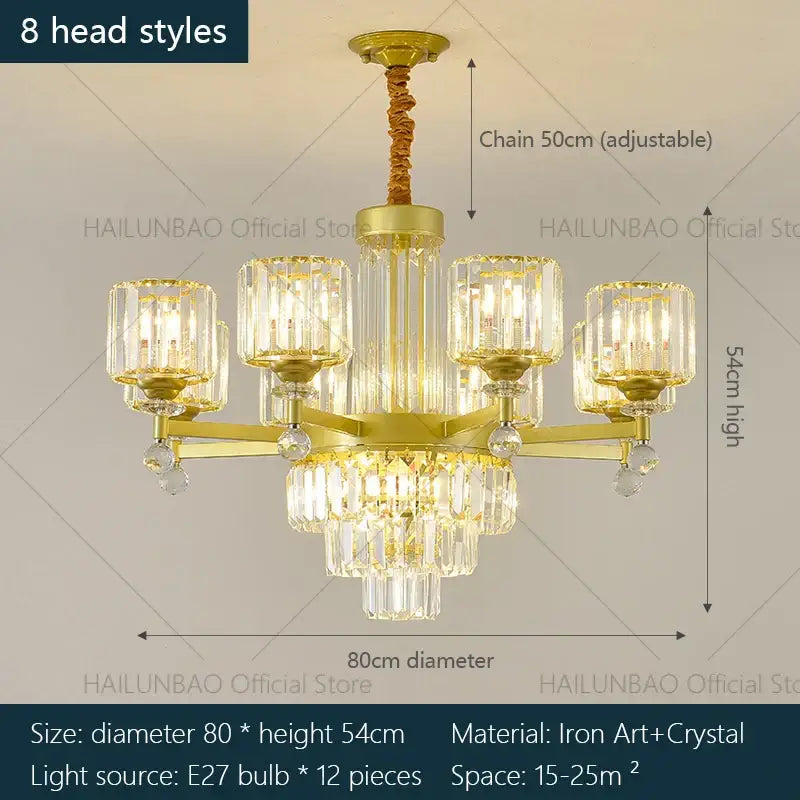 DecorBites™ Crystal Chandelier: Elegant Retro Lighting for Living Room, Bedroom, and Dining Area