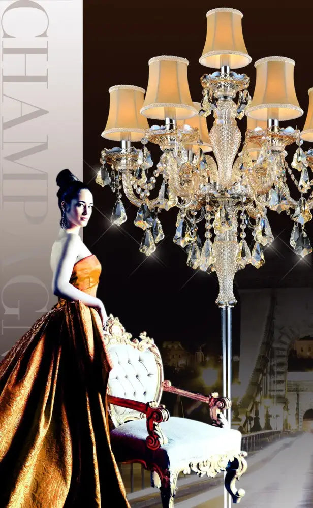 Peach crystal chandelier floor lamp for living room decor