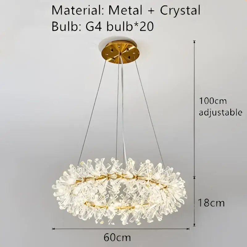 Crystal chandelier flower luxury gold ring lamp for dining room