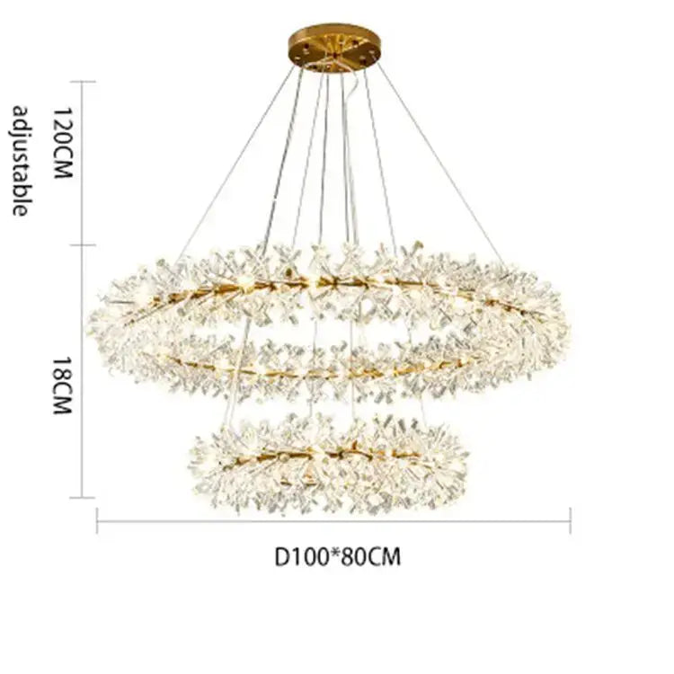 Crystal chandelier flower luxury gold ring lamp for dining room