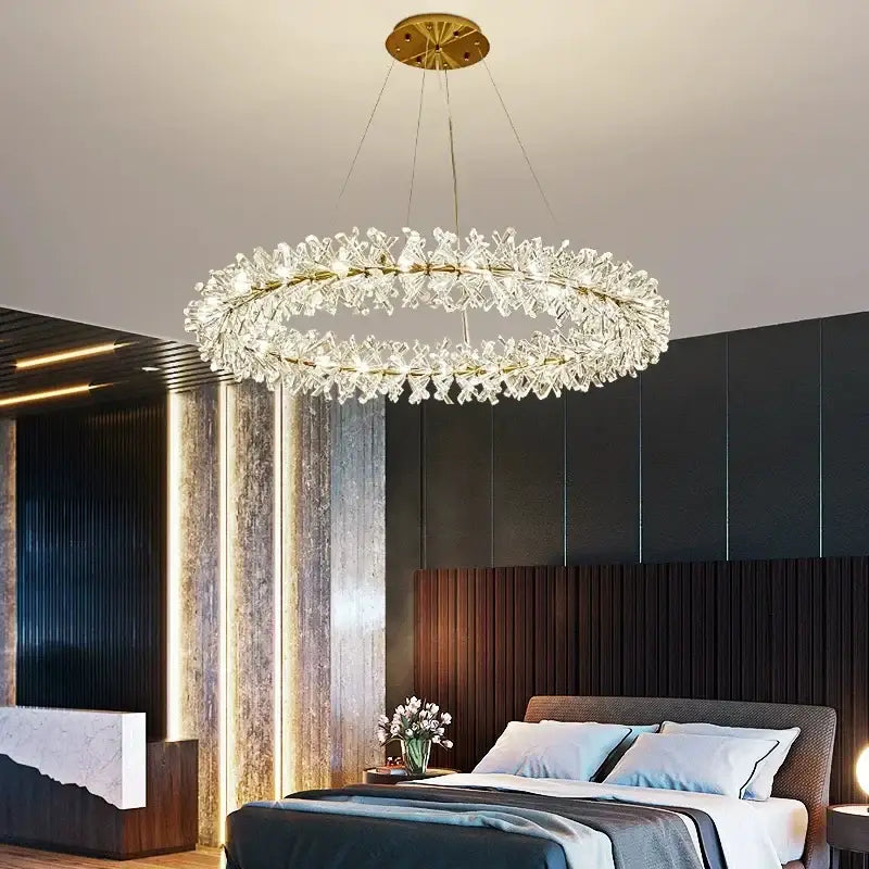 Crystal chandelier flower luxury gold ring lamp for dining room