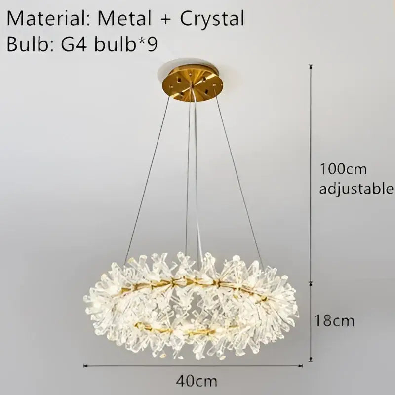 Crystal chandelier flower luxury gold ring lamp for dining room