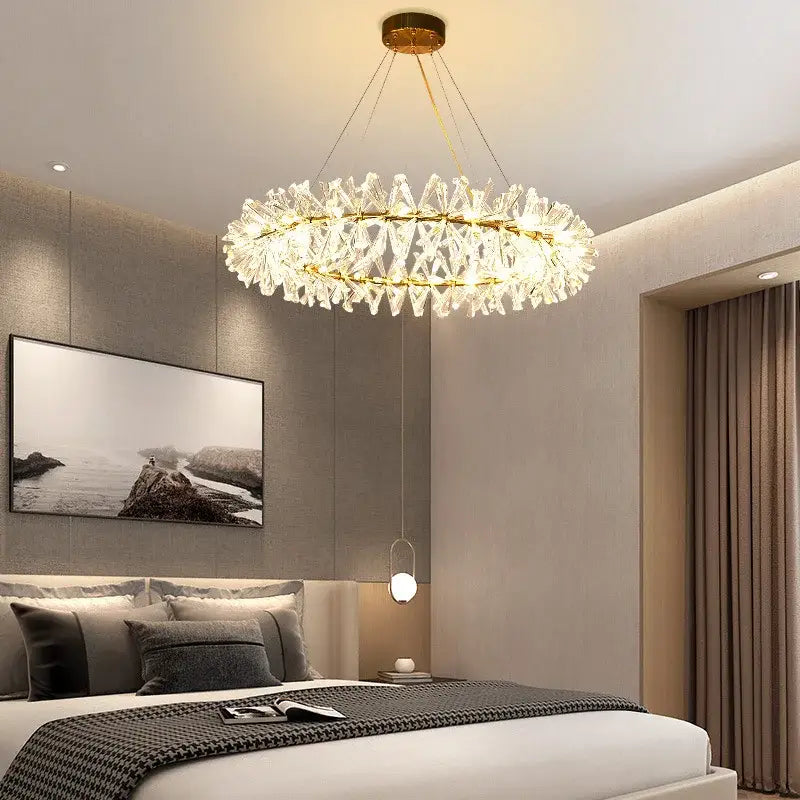 Crystal chandelier flower luxury gold ring lamp for dining room