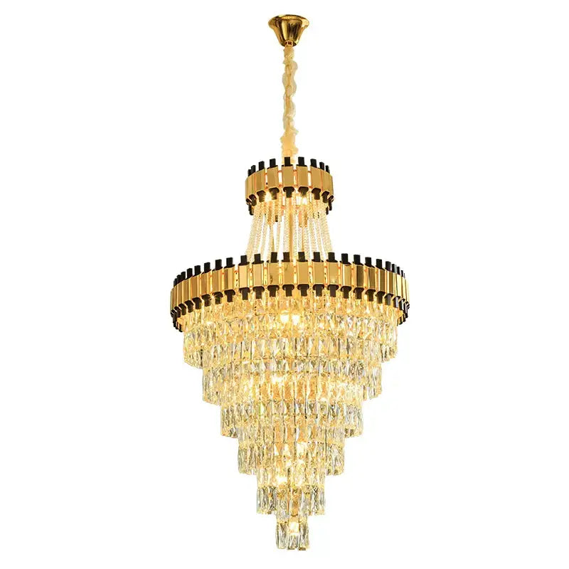 Modern gold and black crystal chandelier dining room cascading tiers
