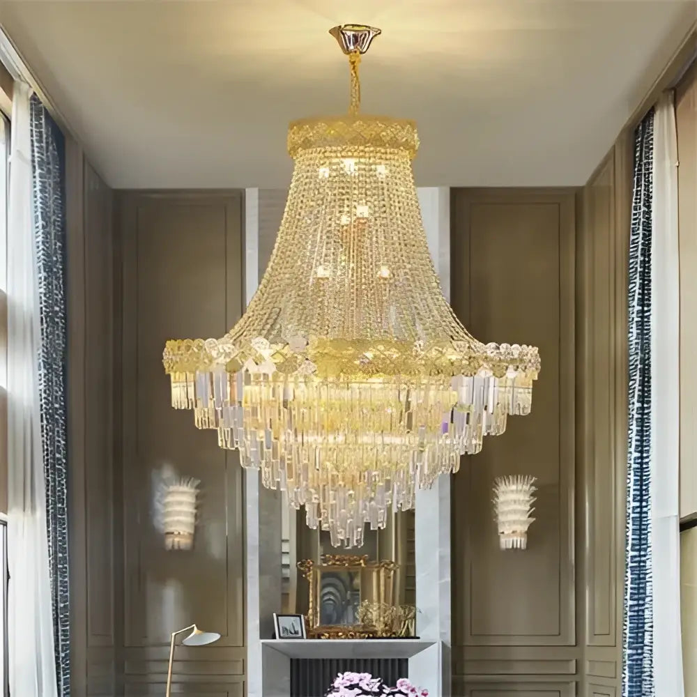 Golden tiered crystal chandelier for villa living room