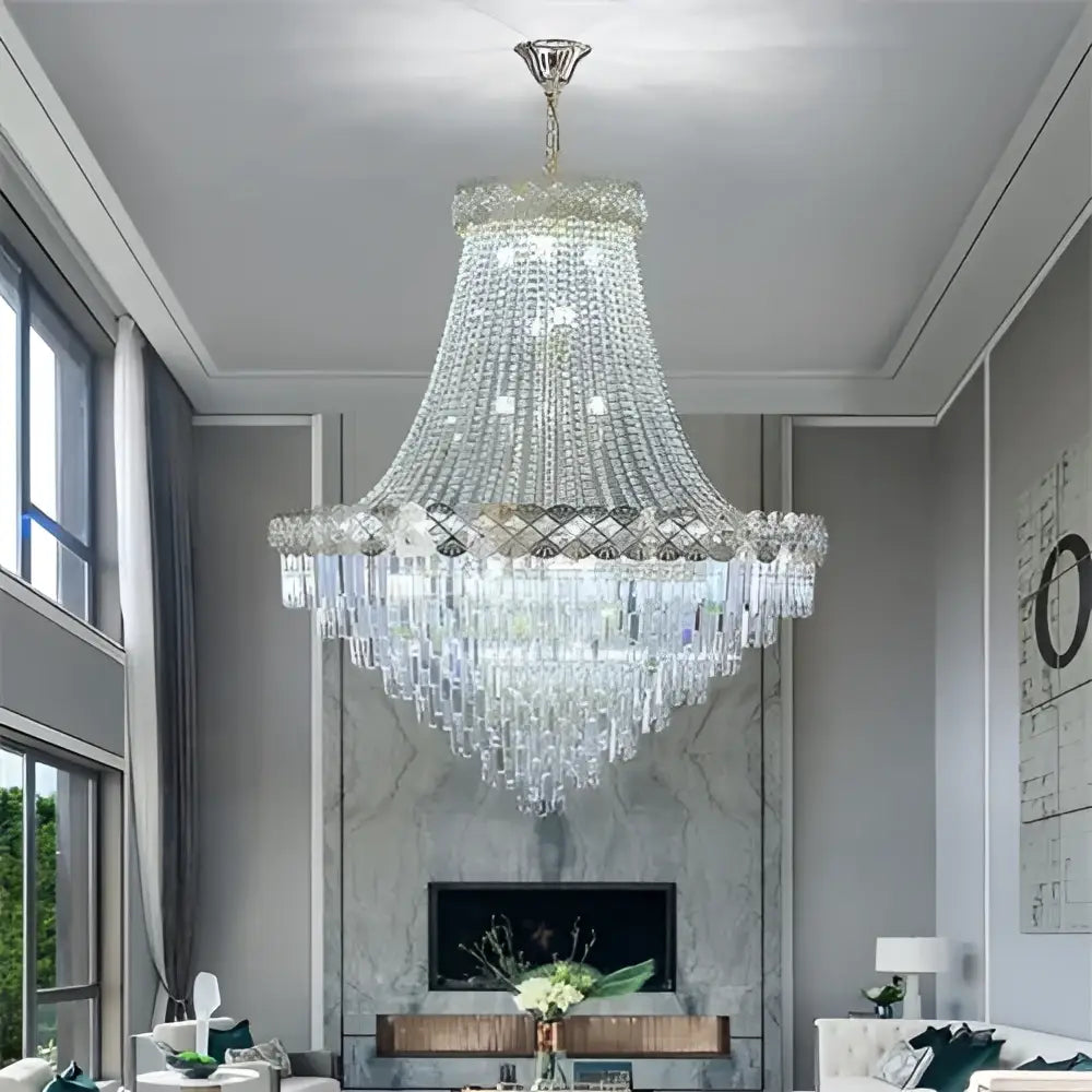 Golden tiered crystal chandelier for villa living room