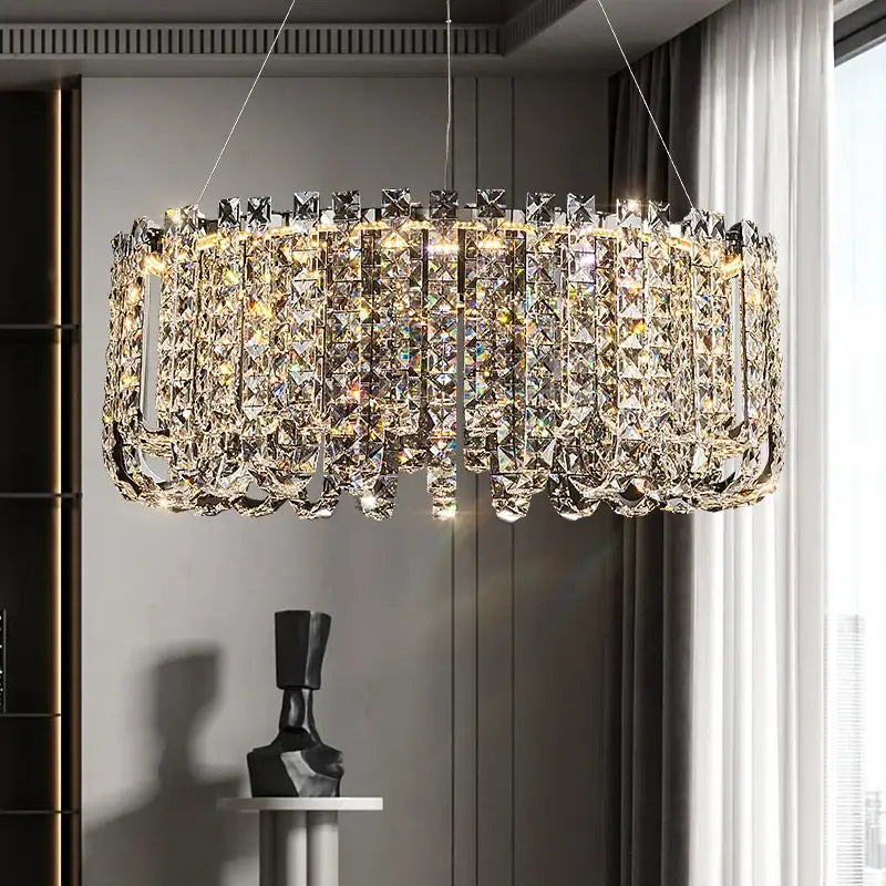 Luxurious circular crystal chandelier for elegant living room spaces