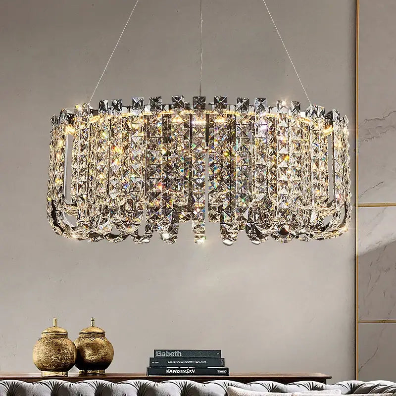 Luxurious circular crystal chandelier for elegant living room spaces