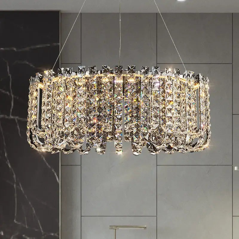 Luxurious circular crystal chandelier for elegant living room spaces