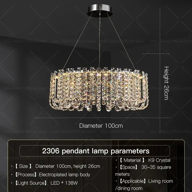 Luxurious circular crystal chandelier for elegant living room spaces