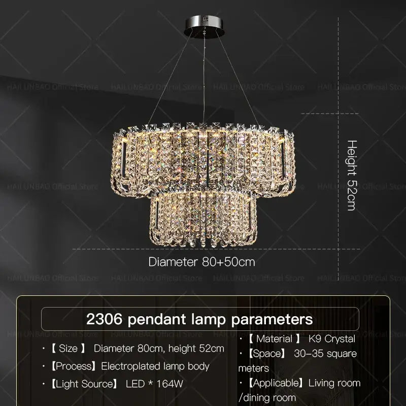 Luxurious circular crystal chandelier for elegant living room spaces
