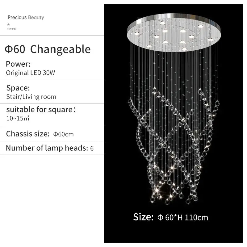 Modern chrome decorbites crystal chandelier living room spiral pendant