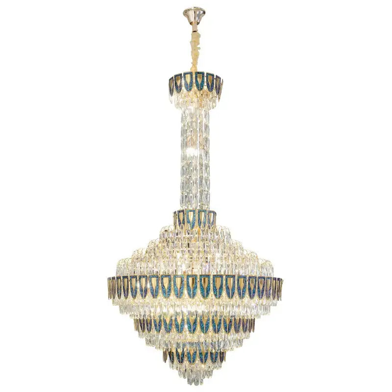 Modern gold and iridescent blue decorbites crystal chandelier living room
