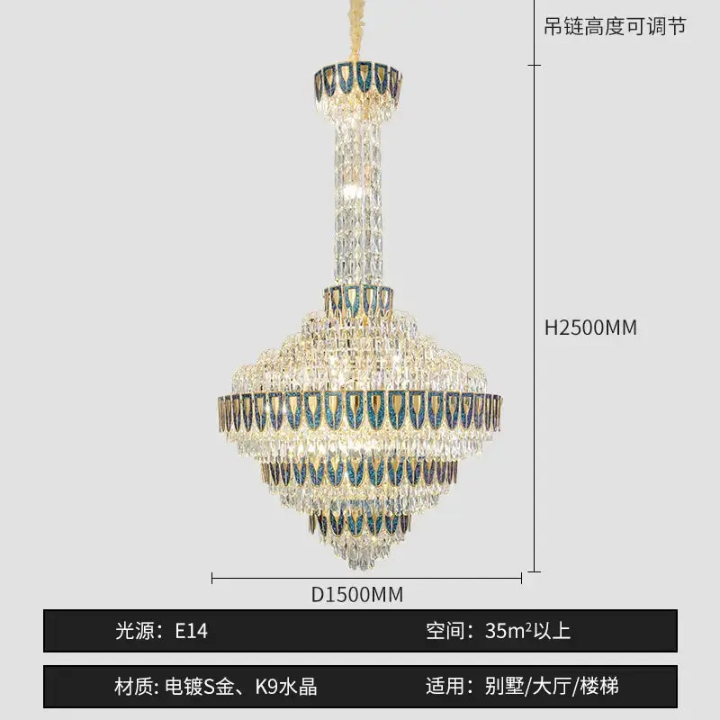 Modern gold and iridescent blue decorbites crystal chandelier living room