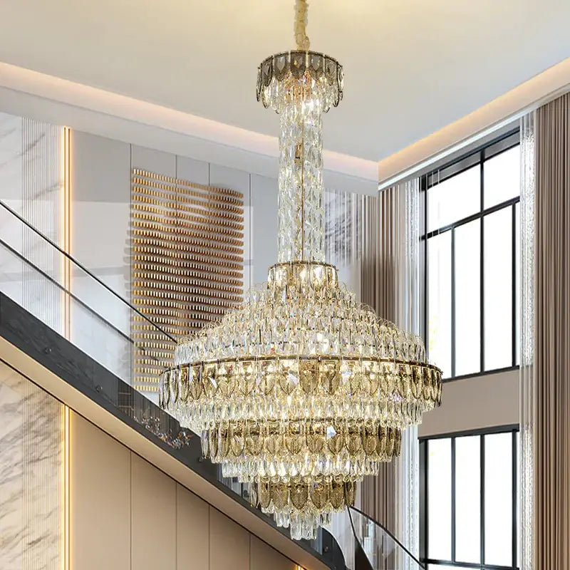 Modern gold and iridescent blue decorbites crystal chandelier living room