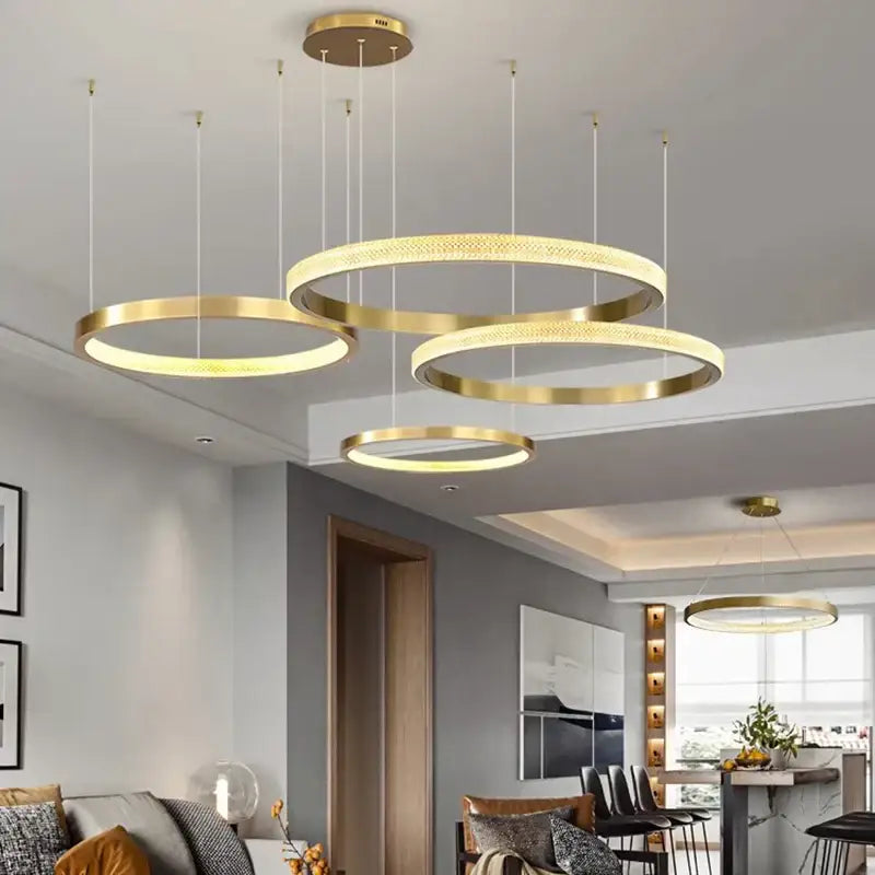 Modern gold textured crystal chandelier dining room pendant light