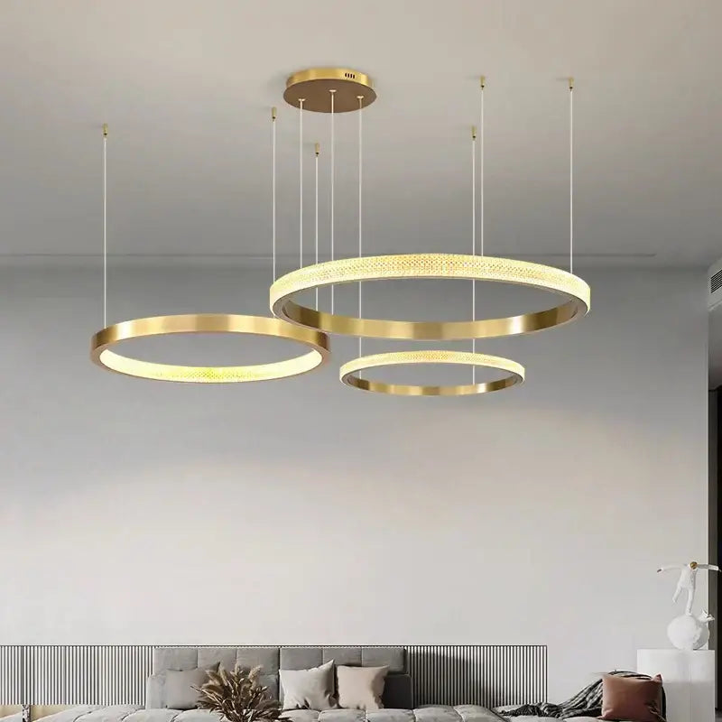Modern gold textured crystal chandelier dining room pendant light