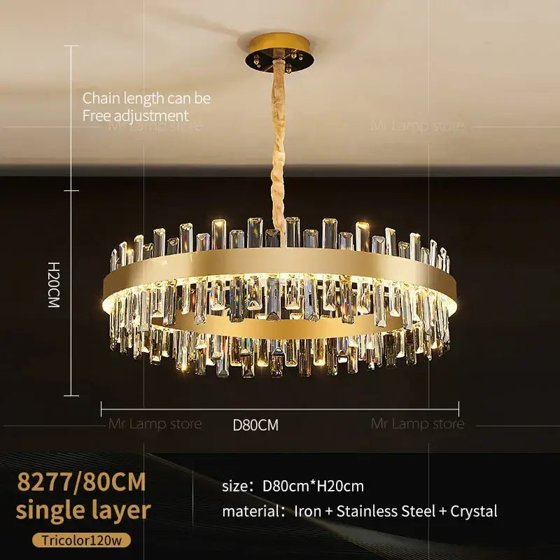 Gold double tier crystal chandelier for living room dining